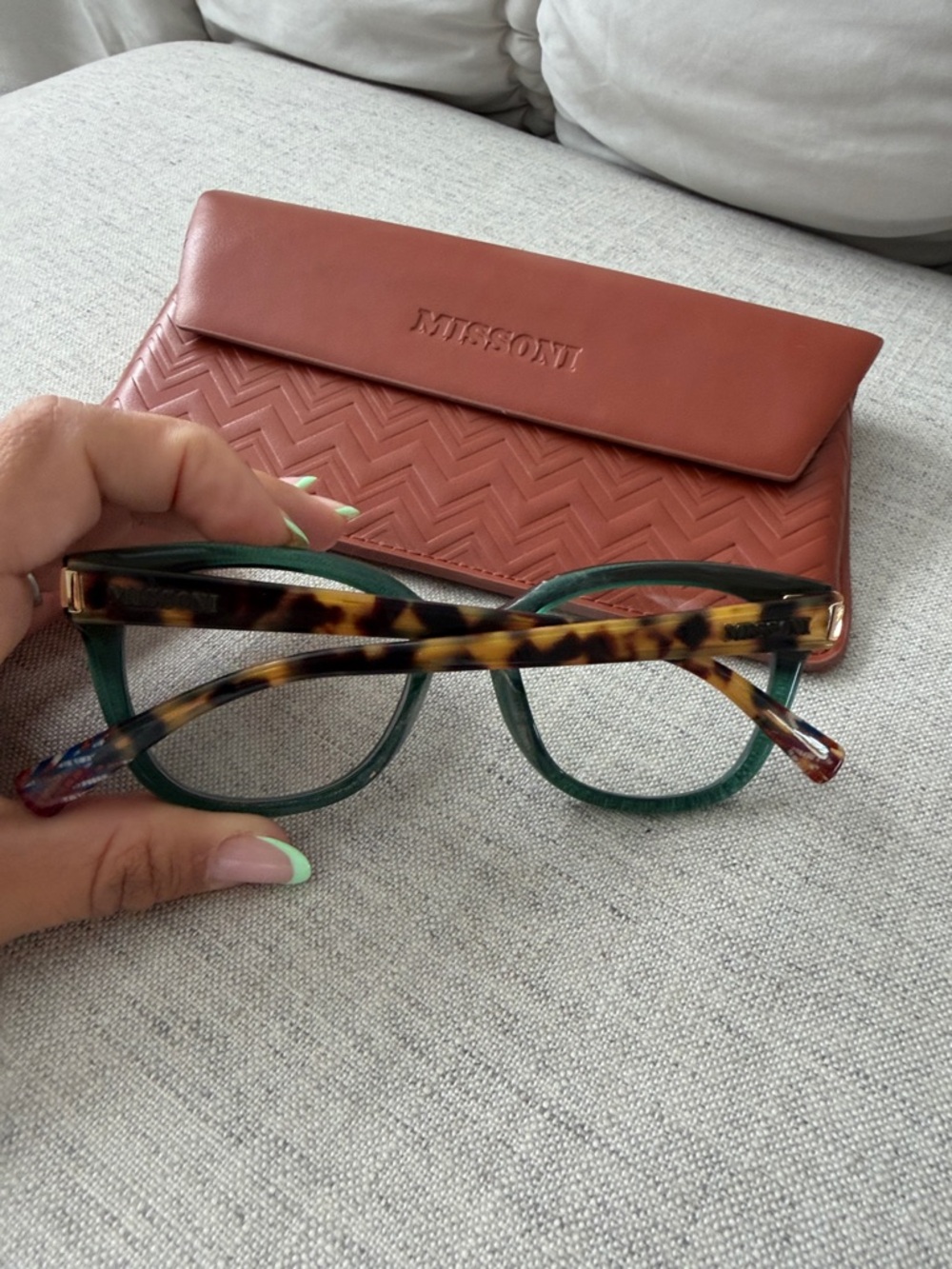 Missoni Green Translucent Square Optical Glasses with Tortoiseshell Temples - Picture 3 of 7